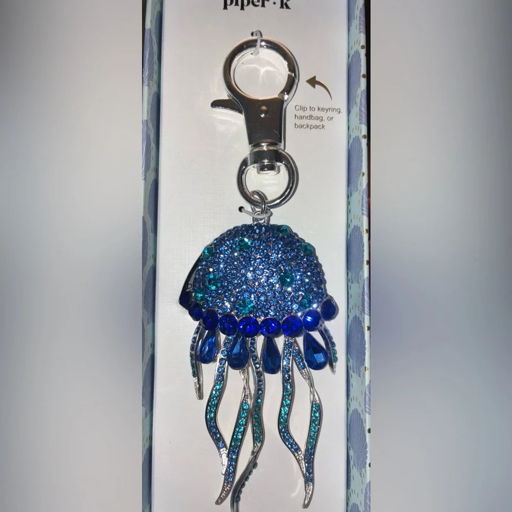 PIPER K Blue Ombré Crystal-Studded Jellyfish or Squid Bag Charm Keychain NEW NWT